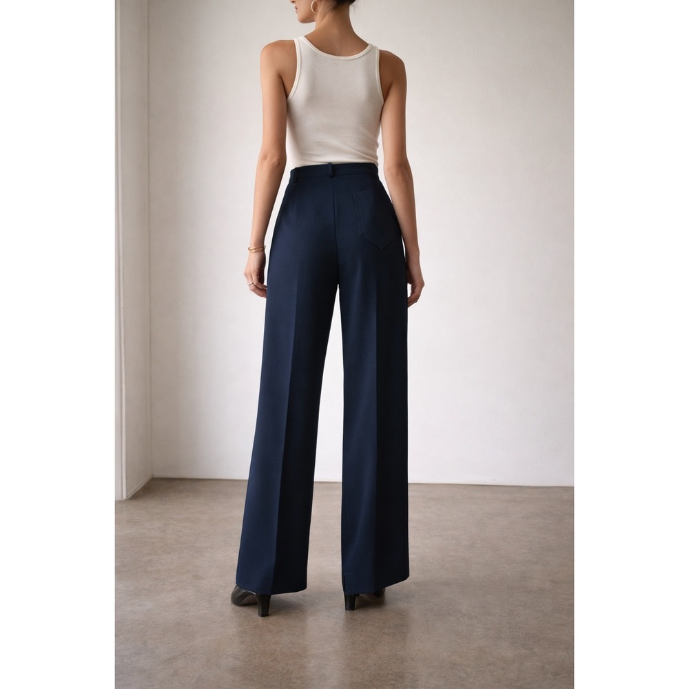 Givenchy Paris New York Vintage 80s 90s Navy Wide‎ Leg High Waist Trousers Pants - Picture 8 of 8